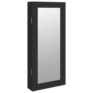 vidaXL Mirror Jewelry Cabinet Black Engineered wood, Glass, Polyester