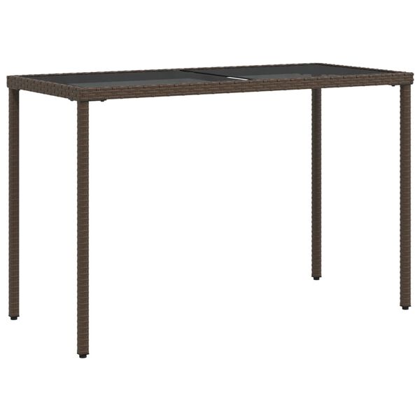 vidaXL Garden Table Brown Poly Rattan, Tempered Glass, Powder-Coated Steel