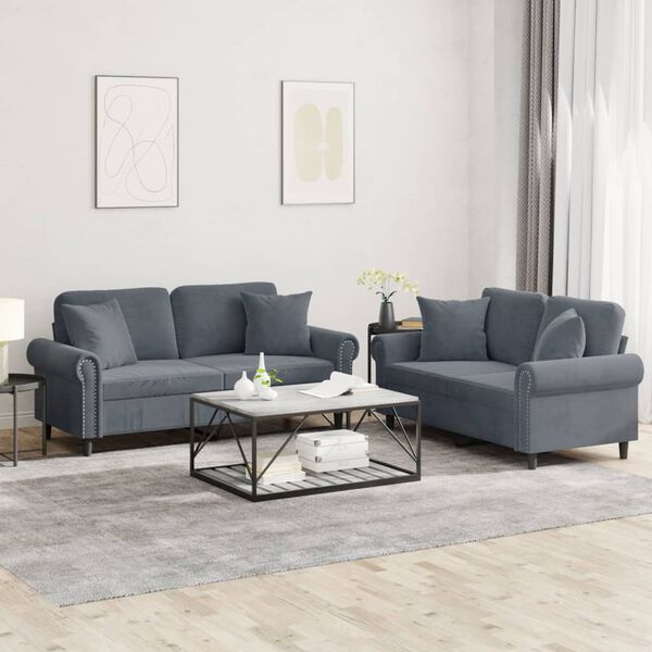 vidaXL Sofa Set Dark grey Velvet (100% polyester), metal, textilene, plywood