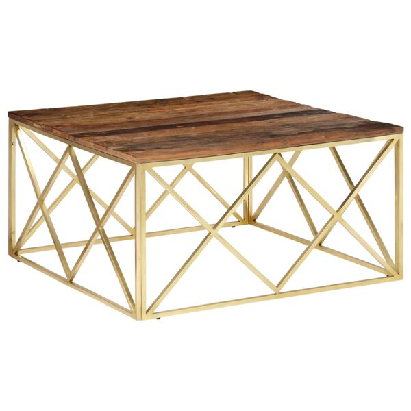 vidaXL Coffee Table Gold, Wood Stainless Steel, Solid Sleeper Wood 39.4 in