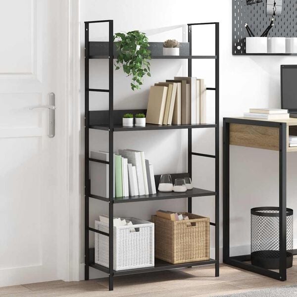vidaXL Shelf Cabinet Black Engineered Wood, Steel Medium Shelf Cabinet