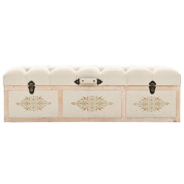 vidaXL Storage Bench Cream MDF, Solid Firwood, Fabric Standard