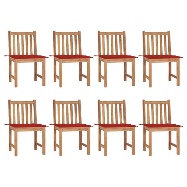 vidaXL Patio Chair Set of 8 Teak with red cushions Solid Teak Wood