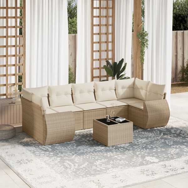 vidaXL Garden Sofa Set Beige PE rattan Large Adjustable Feet