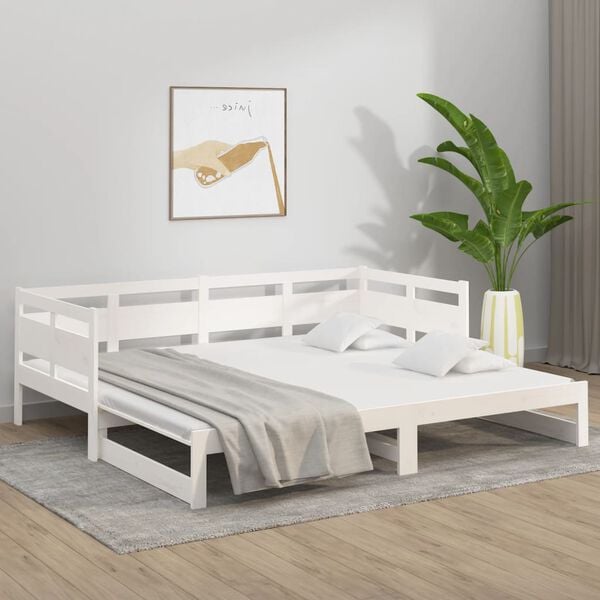 vidaXL Pull-out Day Bed White Solid pine wood 2x