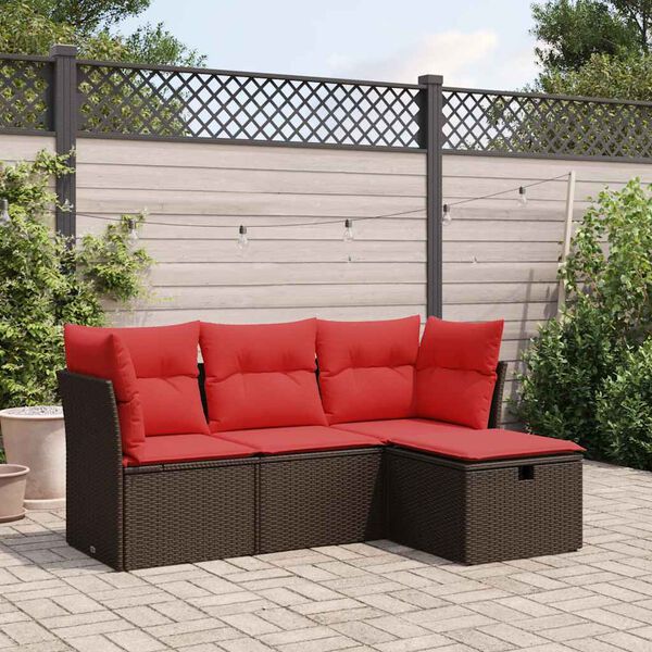 vidaXL 4 Piece Patio Sofa Set with Cushions Brown Poly Rattan