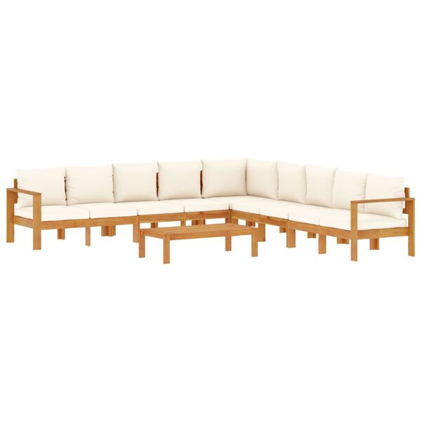 vidaXL Patio Sofa Set Cream white cushions, natural acacia wood