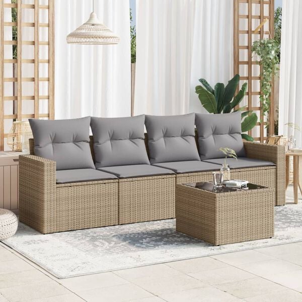 vidaXL Garden Sofa Set Beige PE rattan Medium Modular Garden Sofa Set