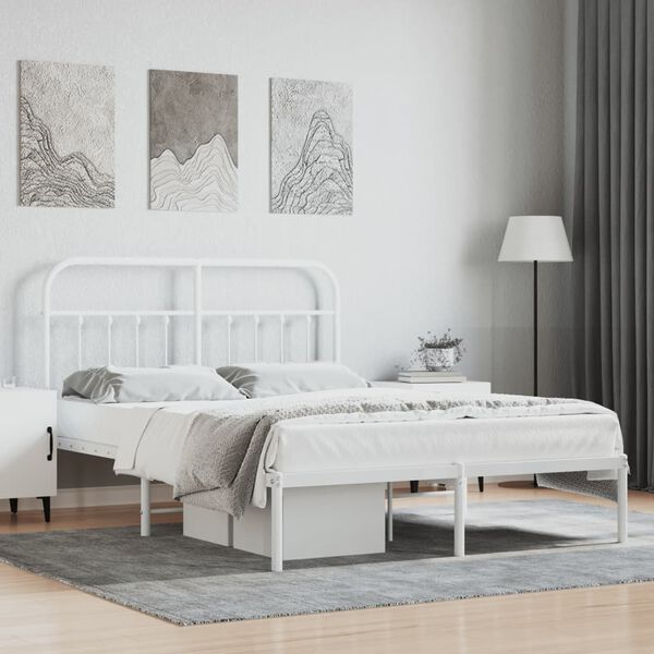 vidaXL Bed Frame White Steel Double Size Bed Frame Rectangular