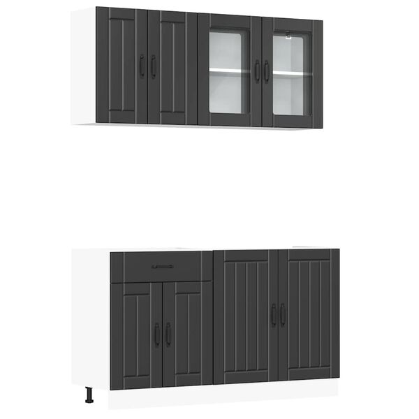 vidaXL Kitchen Cabinet Set Black Engineered wood and glass