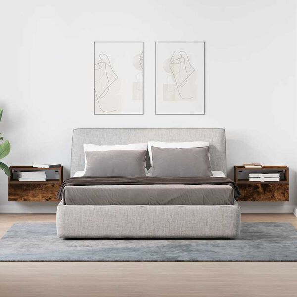 vidaXL Wall-mounted Bedside Cabinet Set of 2 Smoked Oak Engineered wood