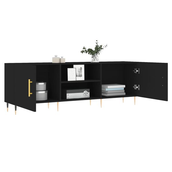 vidaXL TV Cabinet with Shelf with Storage with Door Black Medium Engineered wood, Iron