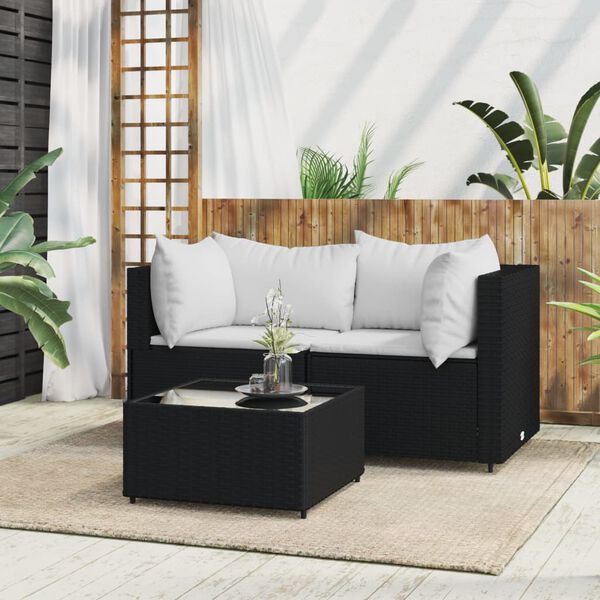 vidaXL Patio Lounge Set Black and White Poly Rattan