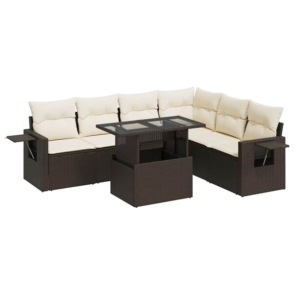 vidaXL Garden Sofa Set Brown PE Rattan Large Adjustable Feet