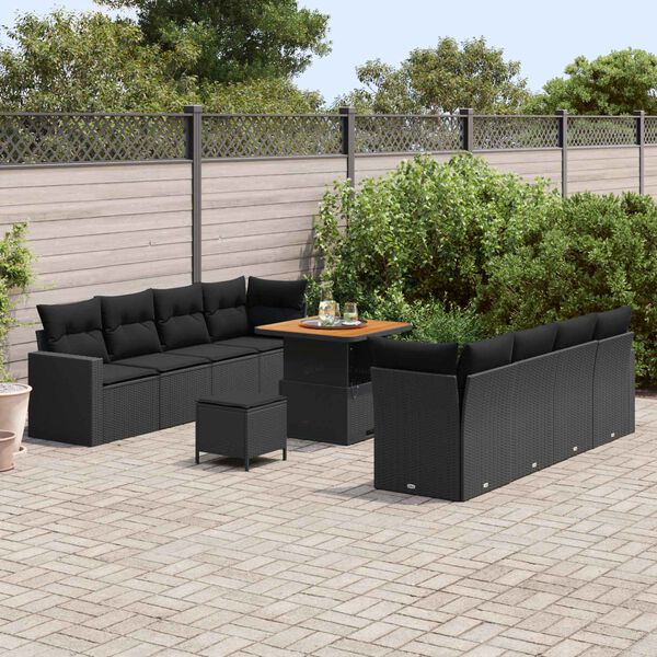 vidaXL Garden Sofa Set with Cushion 12 pcs Black Poly Rattan