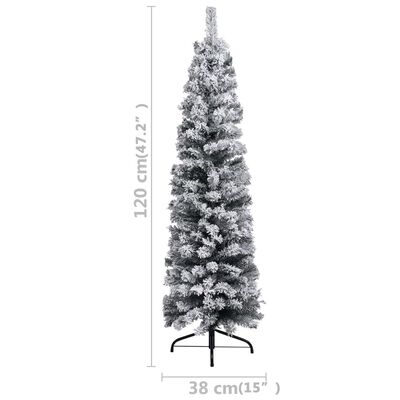 vidaXL Slim Pre-lit Christmas Tree with Ball Set&Flocked Snow Green 47.2"