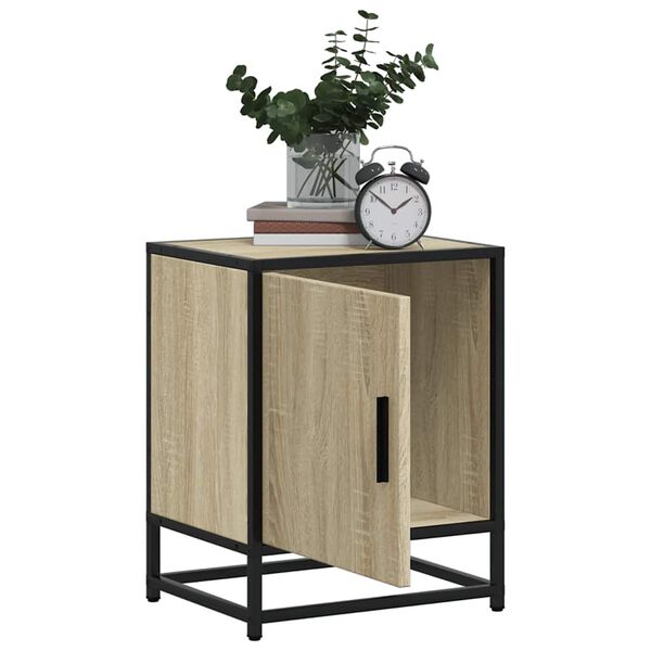 vidaXL Bedside Cabinet Sonoma Oak Engineered Wood, Metal Standard