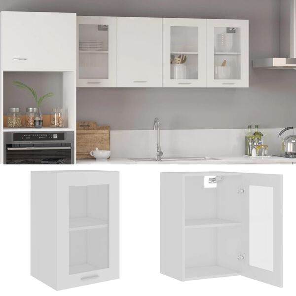 vidaXL Hanging Glass Cabinet White Engineered wood, Glass 23.6 in