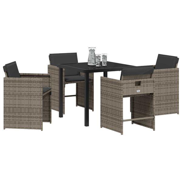 vidaXL Garden Dining Set with Cushion 5 pcs Grey Poly Rattan