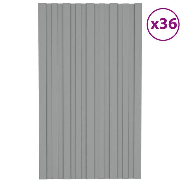 vidaXL Roof Panels 36 pcs Galvanised Steel Grey 31.5x17.7"