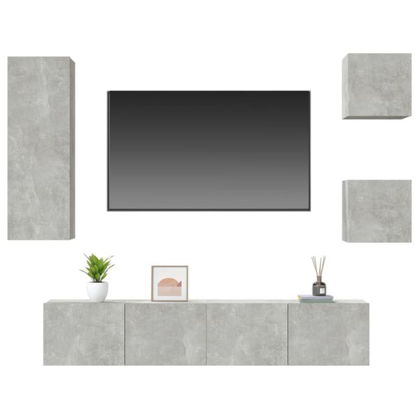 vidaXL TV Cabinet Set Set of 5 Concrete grey Engineered wood 5 Piece Set