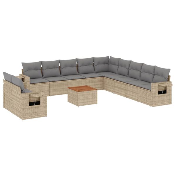 vidaXL Garden Sofa Set Beige PE Rattan Large Adjustable Feet