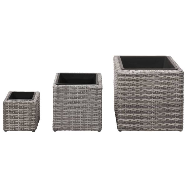 vidaXL Garden Raised Beds 3 pcs Poly Rattan Gray