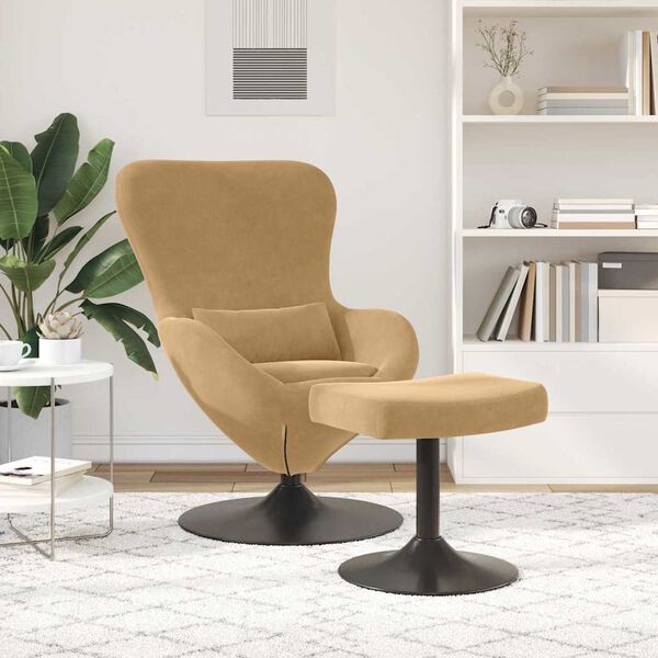 vidaXL Egg Chair with Footstool Brown 24.80 x 28.74 x 35.43 in Velvet