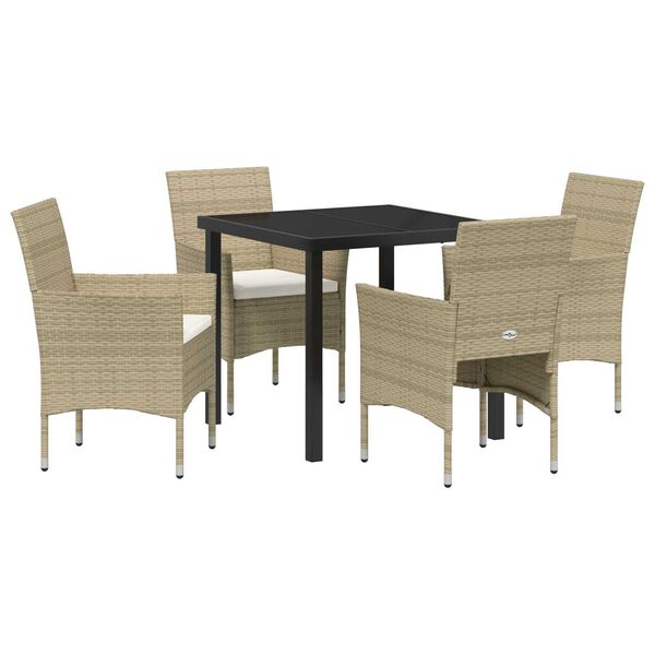 vidaXL Garden Dining Set with Cushion 5 pcs Beige Poly Rattan