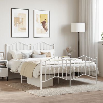 vidaXL Metal Bed Frame with Headboard and Footboard White 53.1"x74.8"