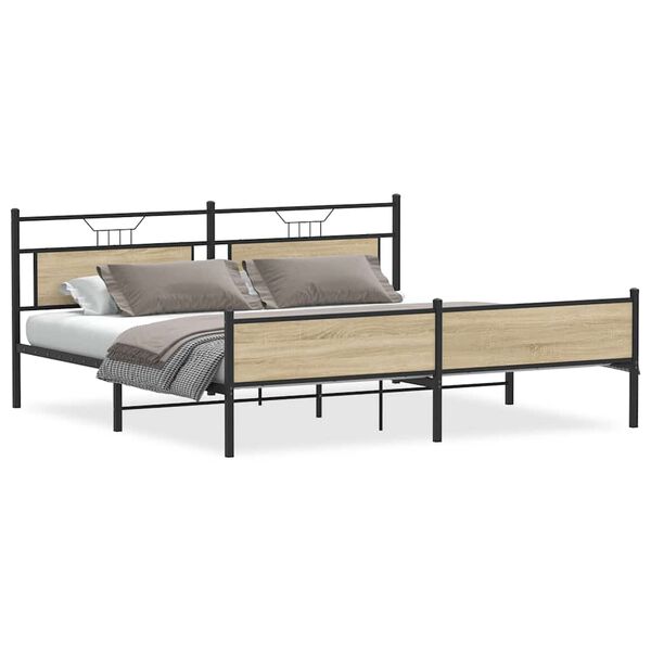 vidaXL Bed Frame Sonoma oak Steel, engineered wood Full Bed Frame