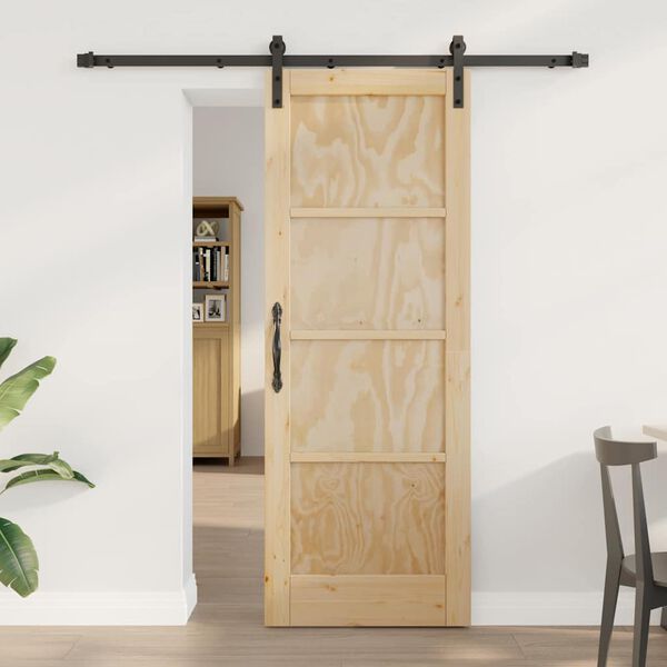 vidaXL Sliding Door Natural and Black 28.94 x 78.15 in Solid Pine Wood
