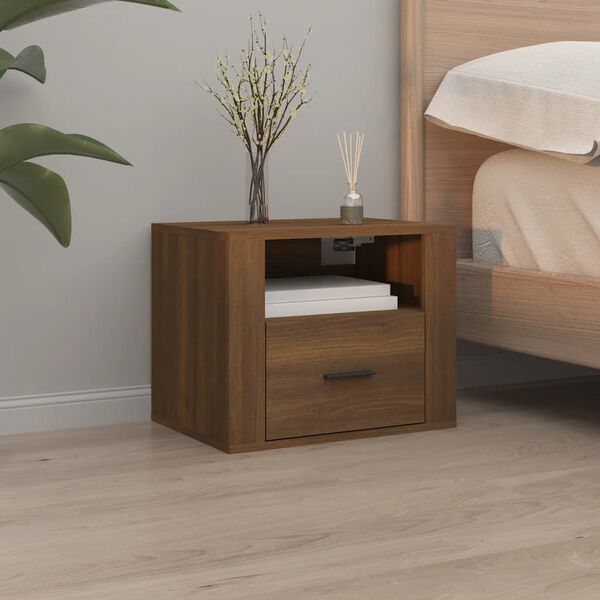 vidaXL Wall-mounted Bedside Cabinet Brown Oak Engineered Wood Medium