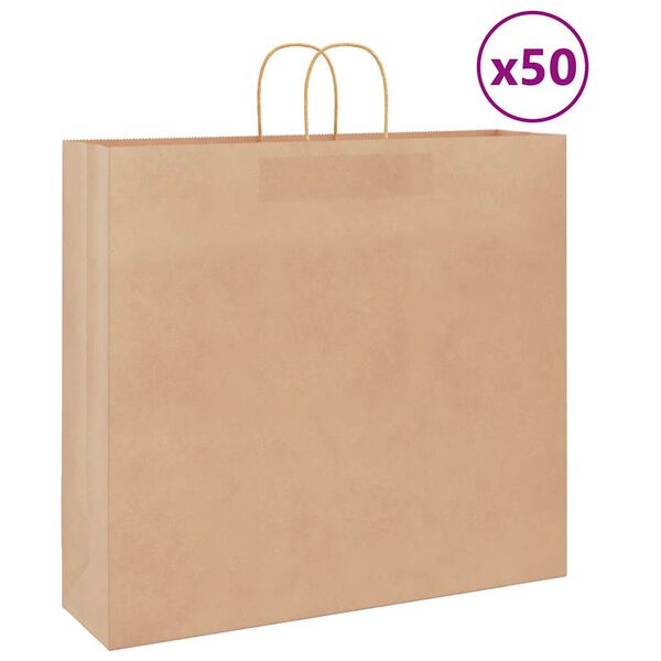 vidaXL Paper Bags 50 pcs with Handles Brown 21.3x5.9x19.3"