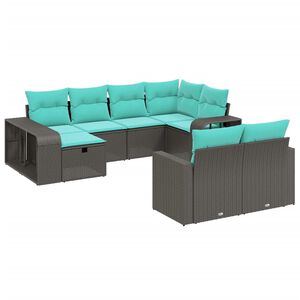vidaXL Patio Sofa Set Set of 8 Black, Blue