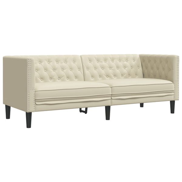 vidaXL Chesterfield Sofa Set Cream Faux leather, plywood, solid wood