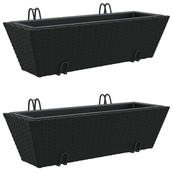 vidaXL Planter Black PE Rattan, Steel, Plastic Medium Decorative Inlays
