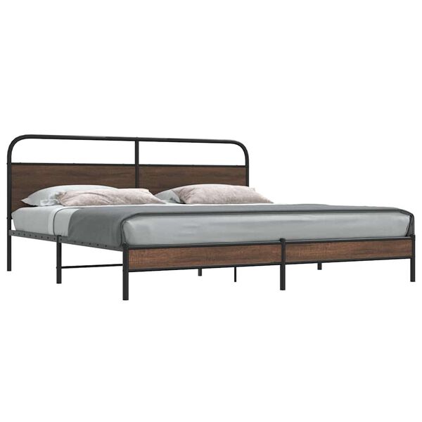 vidaXL Bed Frame Brown Oak Steel 79x79 in Sturdy Bed Frame