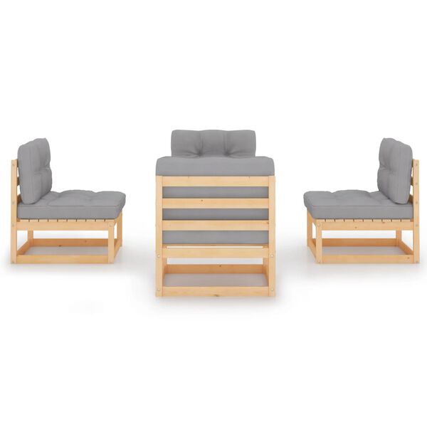 vidaXL Garden Lounge Set Natural pine, Grey cushions
