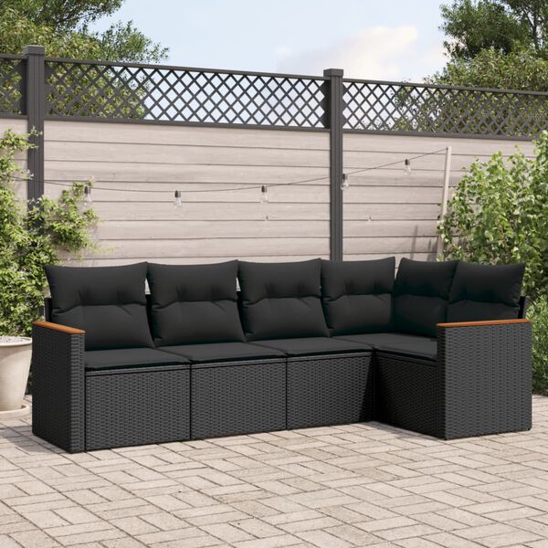 vidaXL Garden Sofa Set Black PE rattan, powder-coated steel 5-Piece Set