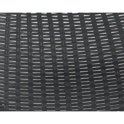 Close-up view of woven pattern on chair or table surface in black.