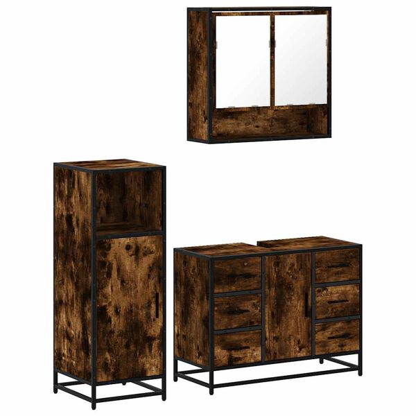 vidaXL Bathroom Furniture Set Smoked Oak Engineered wood, metal, glass
