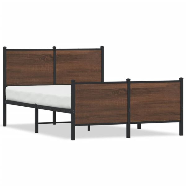 vidaXL Bed Frame Brown oak Steel, engineered wood Double Bed Frame