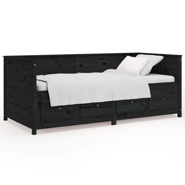 vidaXL Day Bed Black Solid Pine Wood