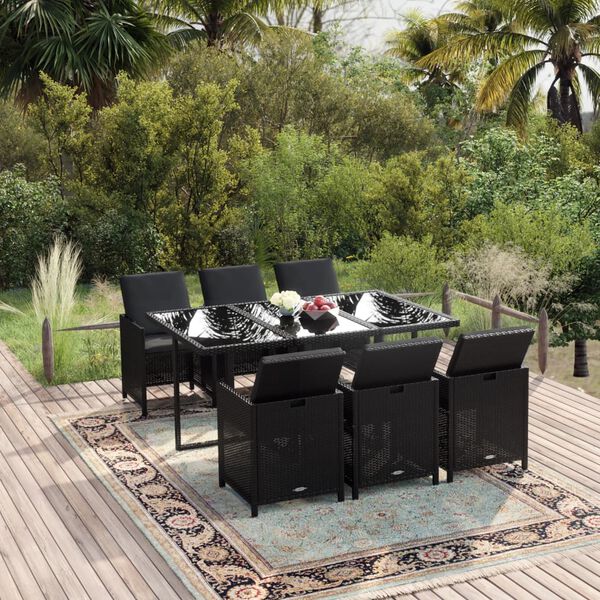 vidaXL Garden Dining Set Black PE rattan 7 Piece Set Foldable