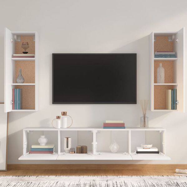 vidaXL TV Cabinet Set Set of 4 White Engineered wood Standard