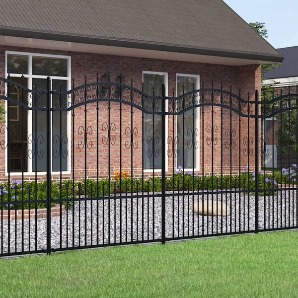 vidaXL Garden Fence with Spear Top Black 94.5"x59.1" Powder-coated Steel
