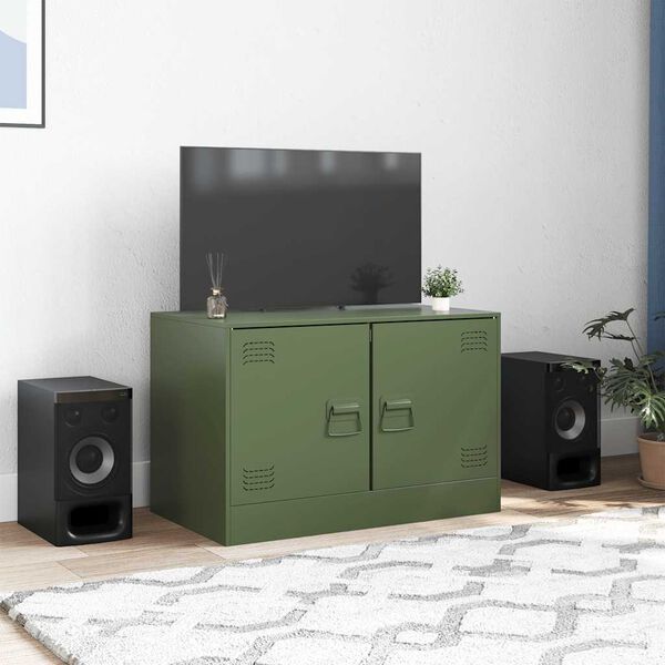 vidaXL TV Cabinet Olive green Cold-rolled steel 26.4 x 15.4 x 17.3 in
