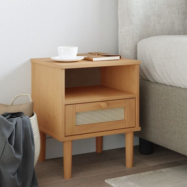 vidaXL Bedside Cabinet Brown Solid pine wood Small Bedside Cabinet