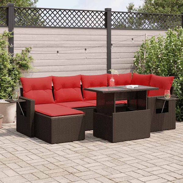 vidaXL 7 Piece Patio Sofa Set with Cushions Brown Poly Rattan Acacia